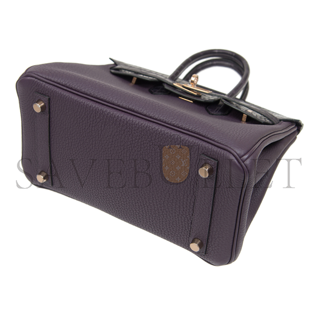 HERMÈS MASTER BIRKIN 25 CROCODILE AND TOGO LEATHER GRAPE PURPLE GOLD BUCKLE H076216CK19 (25*20*13cm)
